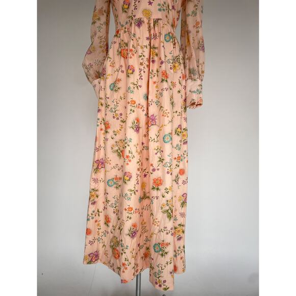 Vtg 70's Pastel Floral Empire Waist Long Sleeve Maxi Dress Hippie Boho Sz S/M - Picture 8 of 10